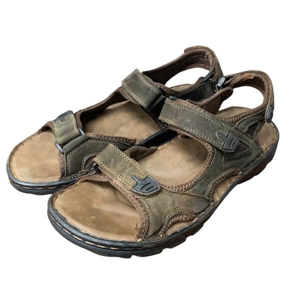 Jousen Mens 13 Brown Sandals Faux Leather Open Toe Hook Loop & Fastener Shoes - Picture 2 of 9